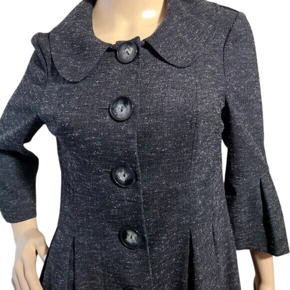 A. Byer Vintage Charcoal Gray Textured Coat Dress L Buttons Women's M Soft Girl - Picture 4 of 9